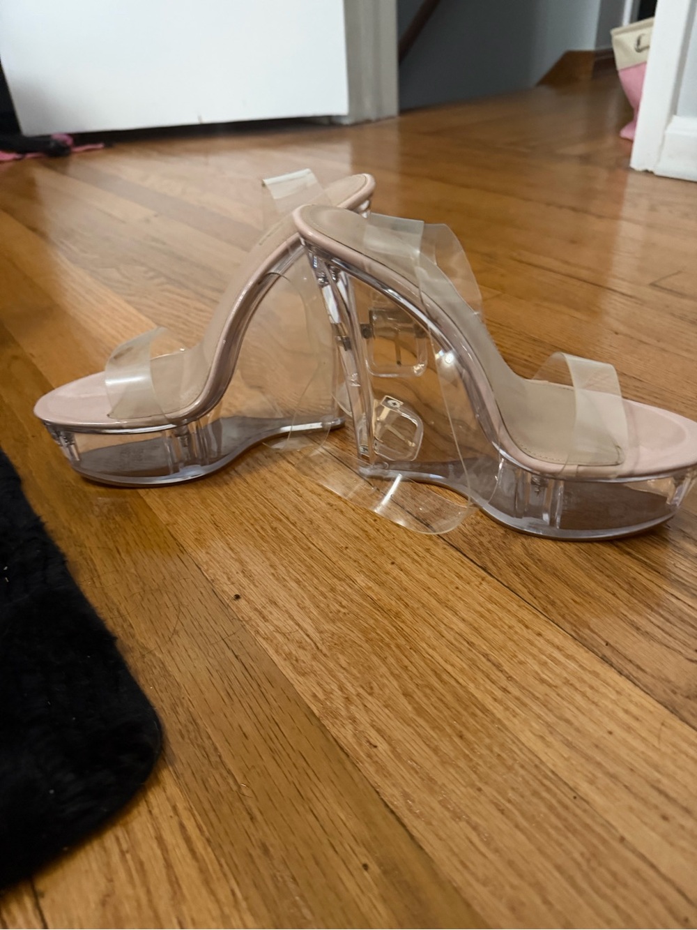 Clear Strap Nude Platform Heels - Women Shoes
